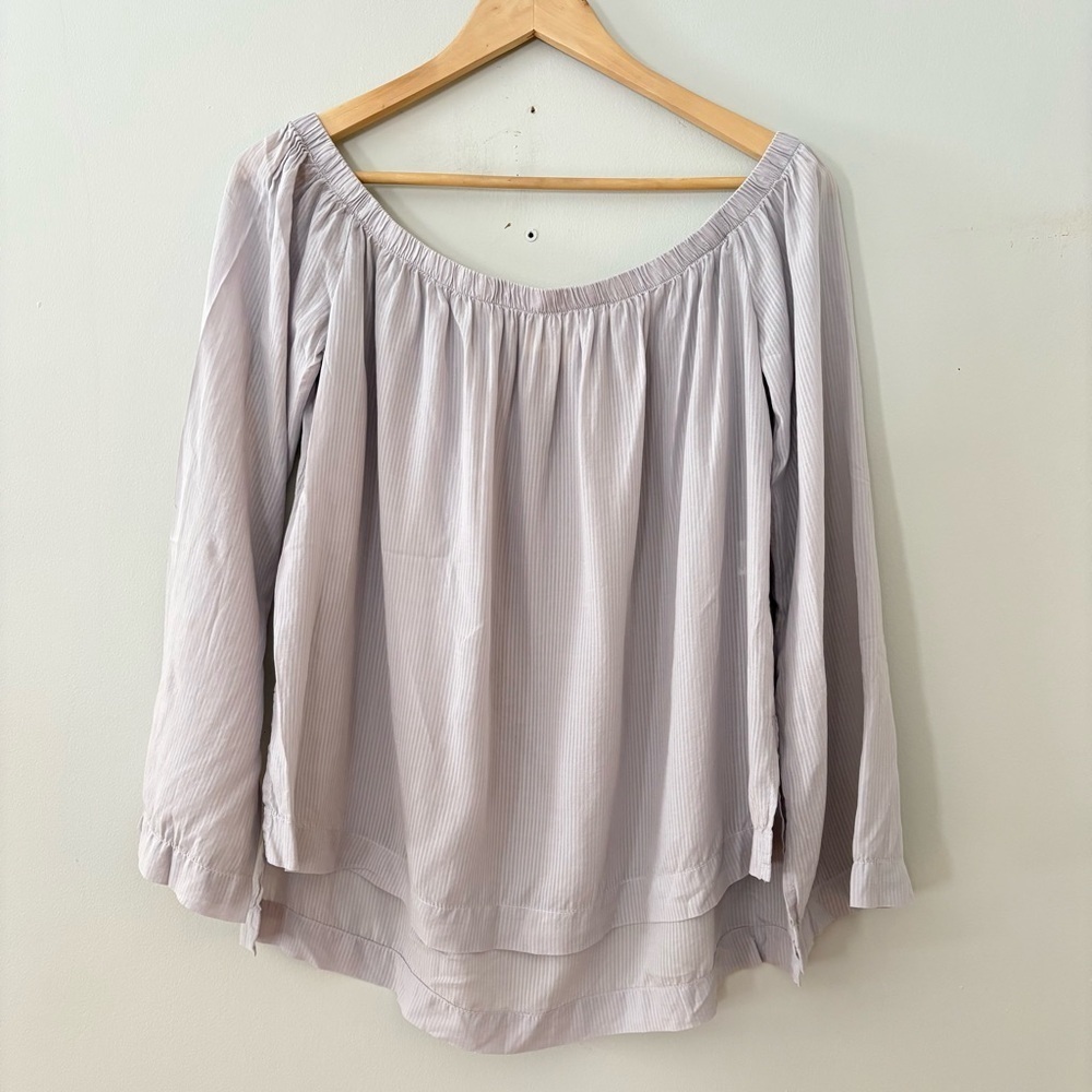 Bella Dahl Semi Sheer Striped Muted Mauve Off Shoulder Lyocell Blouse Sz Medium